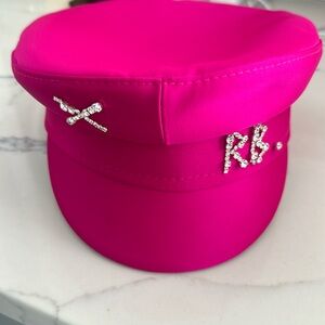AUTHENTIC Ruslan Baginskiy Crystal-embellished Satin Baker Boy Cap in color Pink